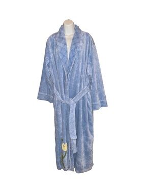 Vermont Country Store Chenille Garden Slumber Robe Blue Floral 2X